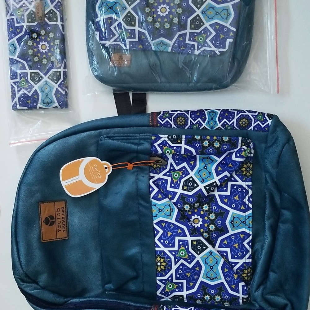 Backpack Wallet Purse Three Mosaic Textile Set  New W
